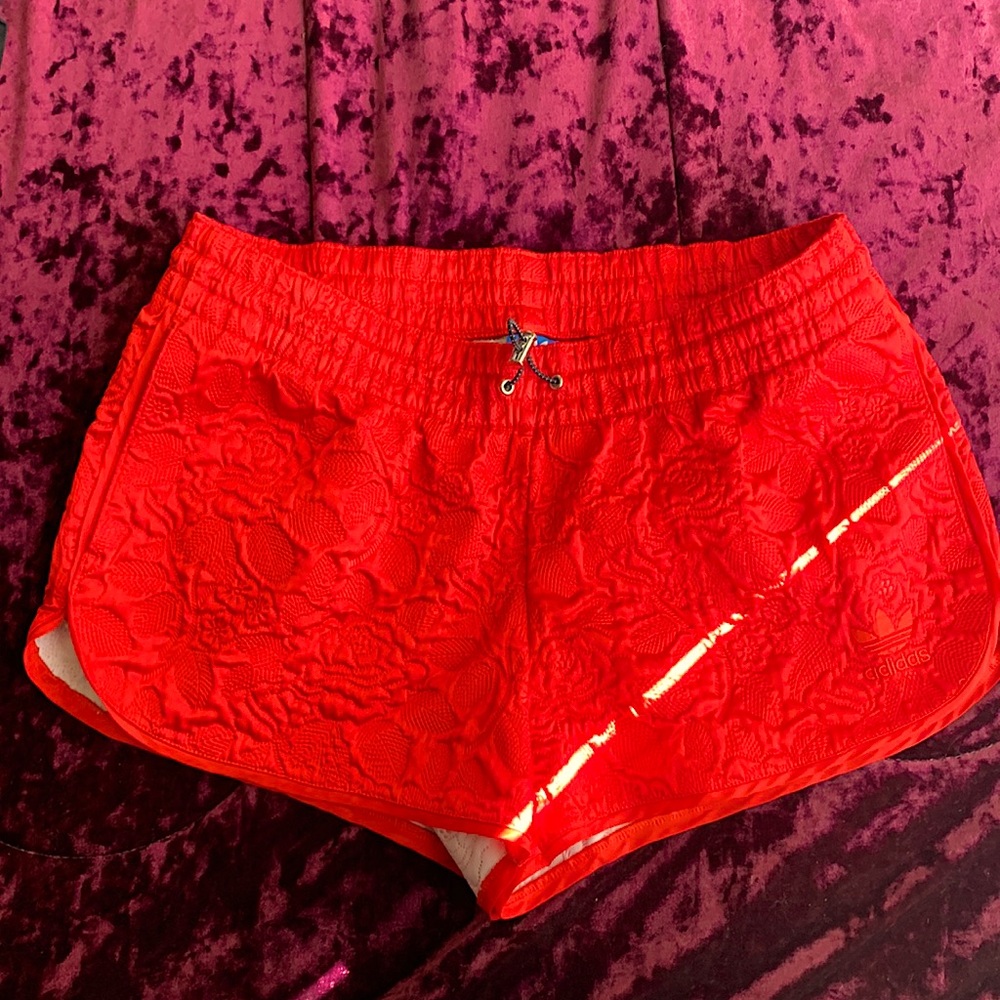 Adidas red embroidered flower shorts, size L